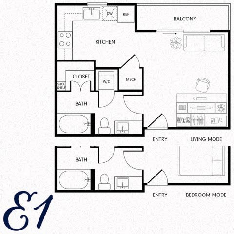 Floor plan for studio, 1 bath, 460 sqft